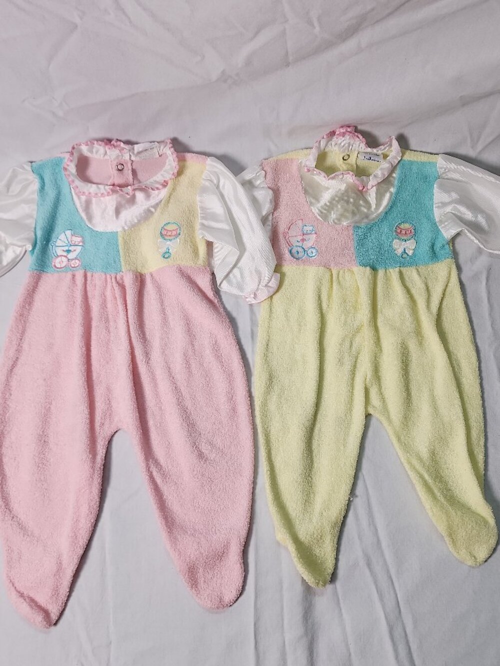 90s Pastel Color block Baby Footed Sleeper Set Lullaby Land Ruffle Small Medium